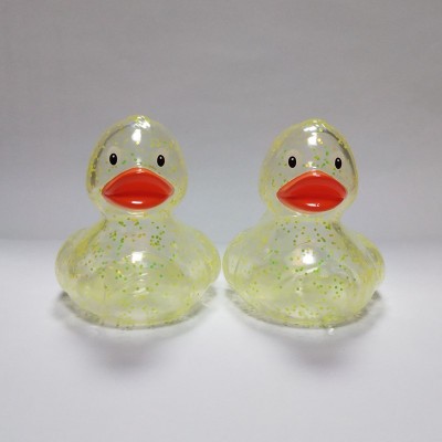 OEM soft pvc floating squeaky logo printed shiny glitter rubber duck