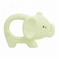 Safety 100% food grade custom nature rubber latex baby teether elephant animal baby squeaky teething toy  with ring handle