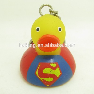 Custom soft pvc Superman duck keychain/plastic rubber duck keyring